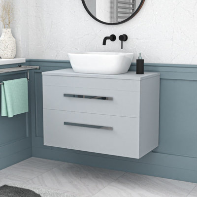 Wall Hung 800mm Matte Grey Vanity With Basin and Worktop - Image 3