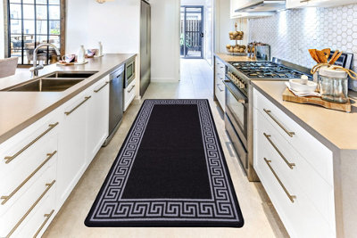B&Q Smart Living Heavy Duty Machine Washable Runner For Hallway, Kitchen Non Slip Floor Mats, Door Mat 67Cm X 120Cm - Black/Grey