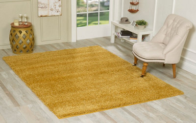 B&Q Smart Living Shaggy Soft Thick Area Rug, Living Room Carpet, Kitchen Floor, Bedroom Soft Rugs 120Cm X 170Cm - Gold