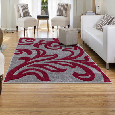 Smart Living Modern Thick Soft Carved Area RugLiving Room CarpetKitchen FloorBedroom Soft Rugs 80Cm X 150CmGrey Red from B&Q