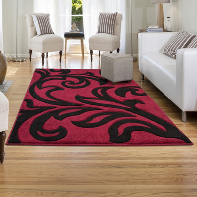 B&Q Red/Black Smart Living Modern Thick Soft Carved Area Rug, Living Room Carpet, Kitchen Floor, Bedroom Soft Rugs X 220Cm 60Cm