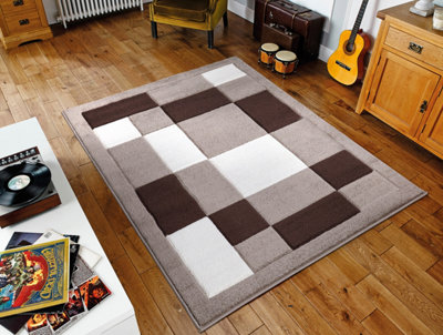 B&Q Smart Living Modern Thick Havana Carved Area Rug, Living Room Carpet, Kitchen Floor, Bedroom Soft Rugs 60Cm X 110Cm - Beige/Brown