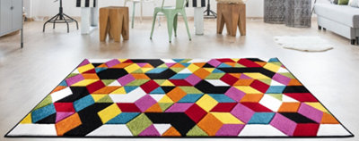 B&Q Smart Living Modern Thick Soft Carved Area Rug, Living Room Carpet, Kitchen Floor, Bedroom Soft Rugs 60Cm X 110Cm - Diamond