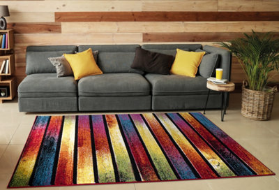 B&Q Smart Living Modern Thick Soft Carved Area Rug, Living Room Carpet, Kitchen Floor, Bedroom Soft Rugs 120Cm X 170Cm - Stripes