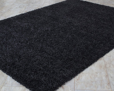 B&Q Smart Living Shaggy Soft Thick Area Rug, Living Room Carpet, Kitchen Floor, Bedroom Soft Rugs 60Cm X 110Cm - Black