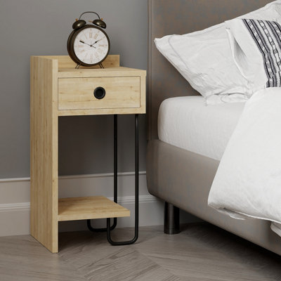 Decortie Sirius Modern Bedside Table With 1 Drawer Open Shelf Left Module Oak Width 32Cm