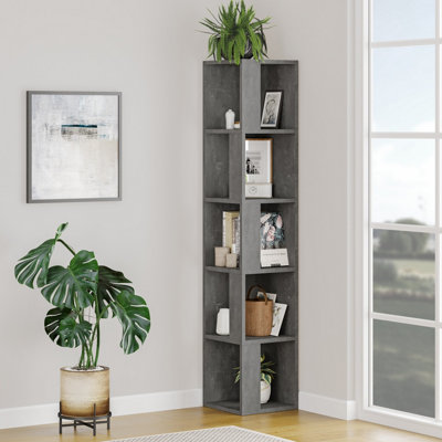Decortie Piano Modern Corner Bookcase Tall Retro Display Unit 158.9Cm Grey