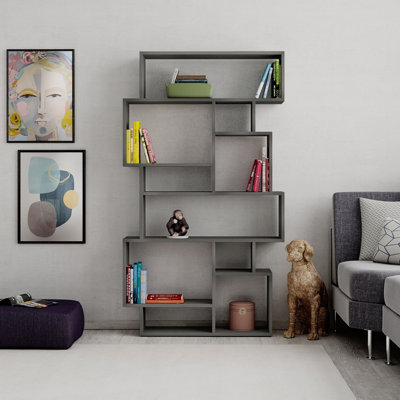 Decortie Karmato Modern Bookcase Display Unit With 10 Compartments Retro Grey 168.5Cm Tall from B&Q