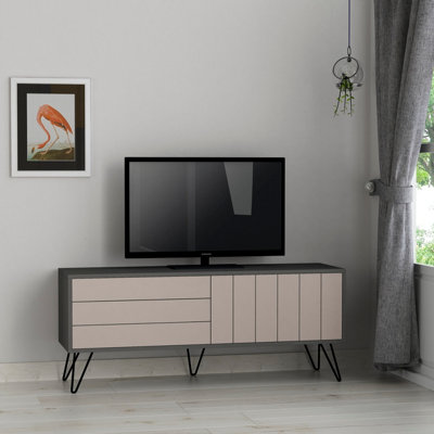 Decortie Anthracite/Grey Picadilly Modern Tv Unit Multimedia Centre Mocha With Storage Tv Cabinet 139Cm