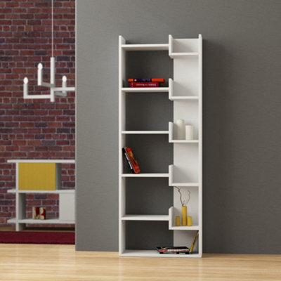 B&Q -  Oppa Modern Bookcase Tall Storage Shelving Unit 5 Tiers White White 162.4Cm