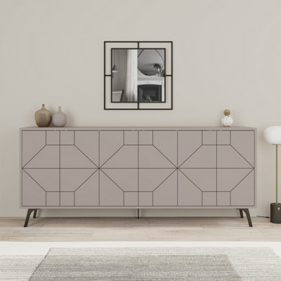 Decortie Dune Console Storage Display Unit With Metal Legs And Ample Storage Mocha 183 Cm Grey