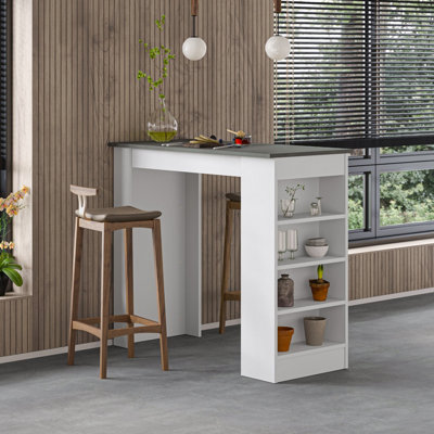 Decortie Modern Kitchen Bar Dining Table With 4-Tier Storage - Retro Grey / Chipboard - Image 3