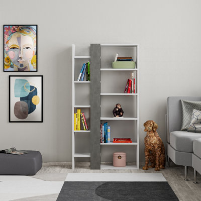 B&Q -  Lift Tall Modern Bookcase Display Unit 5 Tiers Freestanding White Retro Grey 150.5Cm