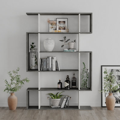 B&Q -  Mito Modern Bookcase Display Unit Stylish Storage Solution Retro Grey Ancient White Tall 161Cm