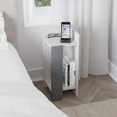 B&Q -  Elos Modern Narrow Bedside Table Nightstand 25Cm2-Tier Open Shelf Right ModuleAncient White
