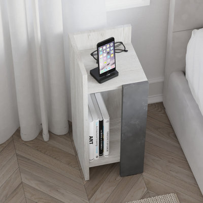 B&Q -  Elos Modern Narrow Left Module Bedside Table Nightstand 25Cm Drop-Door Storage White