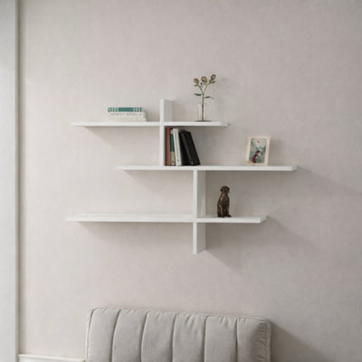 Decortie Leo White 3-Tier Floating Wall Shelf 80CmModern Display Bookcase from B&Q