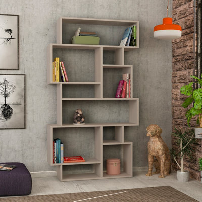 Decortie Karmato Modern Bookcase Display Unit With 10 Compartments Mocha Grey 168.5Cm Tall from B&Q
