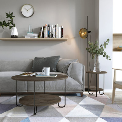 B&Q -  Corro Modern Coffee Table 80Cm Square Round Multipurpose Dark Coffee Living Room H 45Cm