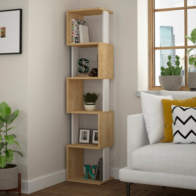 B&Q -  Piri Oak-White 5 Tier Tall Freestanding Bookcase Shelving Unit (H) 161Cm