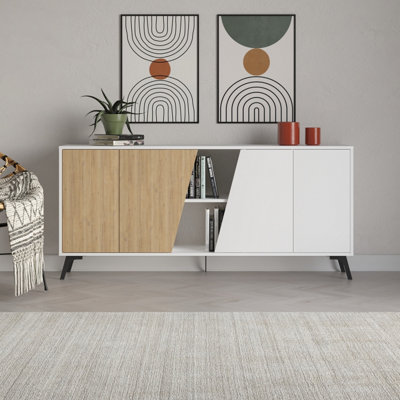 Decortie Modern Fiona Console Sideboard Storage Cabinet 180(W)Cm White, Oak