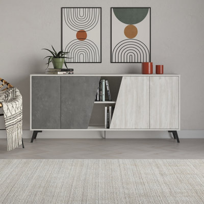 B&Q -  Modern Fiona Console Sideboard Storage Cabinet 180(W)Cm Ancient WhiteRetro Grey