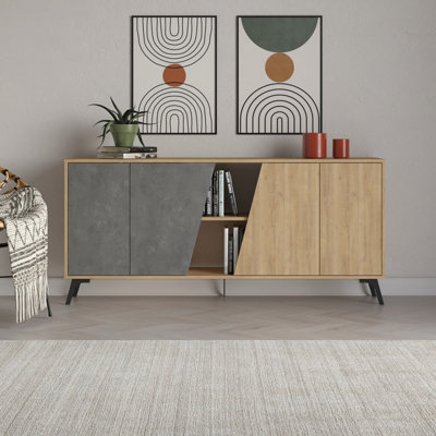 Decortie Modern Fiona Console Sideboard Storage Cabinet 180(W)Cm Oak, Retro Grey