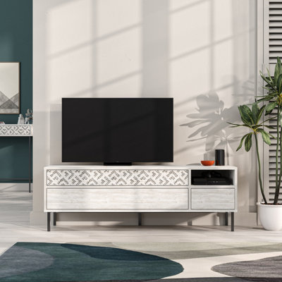 Decortie Heaton Modern Multimedia Unit With Storage Tv Cabinet 60" Ancient 145Cm White