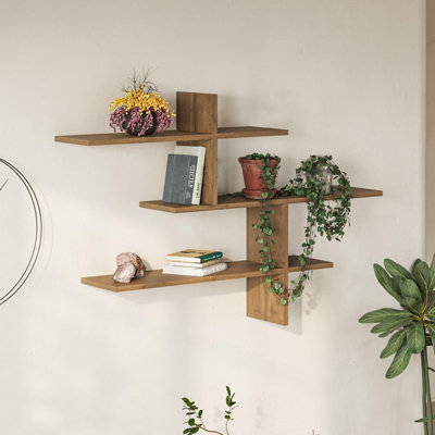 Decortie Leo Modern Three Tier Floating Wall Shelf - Dark Oak Effect - Image 6