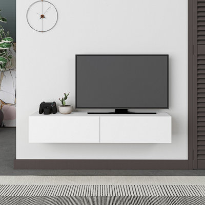 B&Q -  Francy Wall-Mounted Tv Unit Modern Media Centre Tv Cabinet 42" White 135Cm
