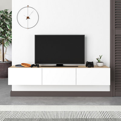 Decortie Francy Modern Wall Mounted Tv Unit 55" Multimedia Centre Oak White 180Cm from B&Q
