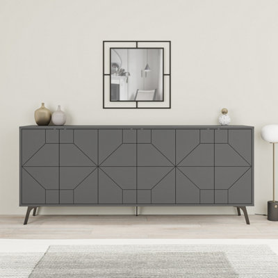B&Q -  Anthracite Grey 6 Door Sideboard Dune Geometric With Metal Legs 181Cm