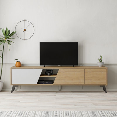 B&Q -  Fiona Modern Tv Unit Multimedia Cabinet With Storage Doors 75" Oak White 180Cm