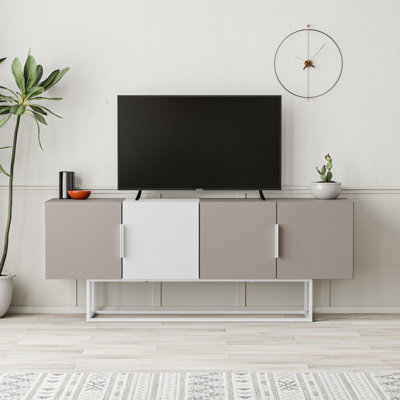 B&Q -  Tontini Modern Tv Unit Multimedia Centre Mocha Grey White With Storage Tv Cabinet 140Cm