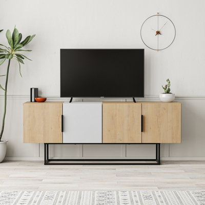 B&Q -  Tontini Modern Tv Unit Multimedia Centre Oak White With Storage Tv Cabinet 140Cm
