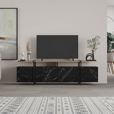 B&Q -  Hanley Modern Tv Unit Multimedia Centre Black Marble Effect Oak Effect With Storage Tv Cabinet 160Cm