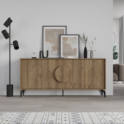 Decortie Gora 4 Door Console Sideboard - Dark Oak Effect - 180x36x82cm - Oak Material - Image 5