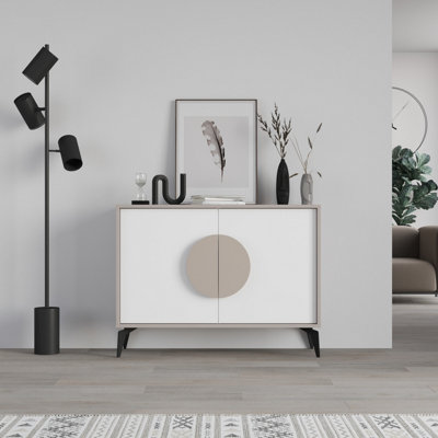 Decortie Grey/White Gora Sideboard Modern Storage Cabinet With Pull-Open Doors Metal Legs Mocha 110Cm Width Size 2
