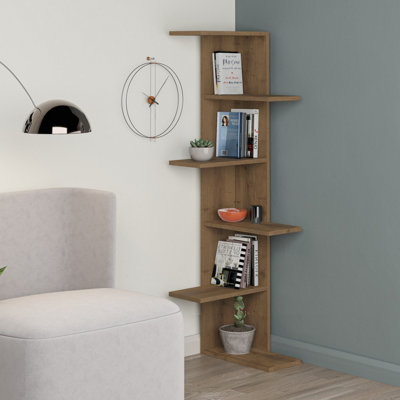 Decortie Saso Modern Corner Bookcase Display Unit Dark Oak Effect Medium 141(H)Cm from B&Q