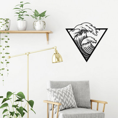 B&Q Black Decortie Modern Metal Wall Art Sea Theme Home Ornament Decorative Minimalist Design Hanging Wall Sculpture,