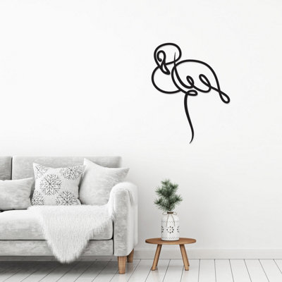 B&Q Decortie Modern Metal Wall Art Flamingo Theme Home Ornament Decorative Minimalist Design Hanging Wall Sculpture, Black