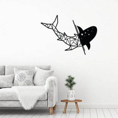  - Decortie Modern Metal Wall Art Shark Theme Home Ornament Decorative Minimalist Design Hanging Wall SculptureBlack