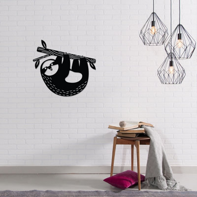 B&Q Black Decortie Modern Metal Wall Art Slothy Home Ornament Decorative Minimalist Design Hanging Wall Sculpture,