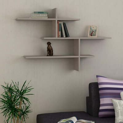 Decortie Leo Mocha Grey 3-Tier Floating Wall Shelf 80CmModern Display Bookcase from B&Q
