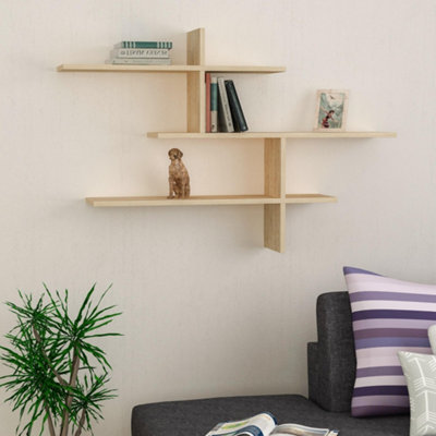 Decortie Leo Oak 3-Tier Floating Wall Shelf 80CmModern Display Bookcase from B&Q