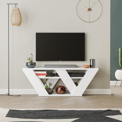 Decortie Pipralla Modern Tv Stand Multimedia Centre With Shelves - White - Image 4