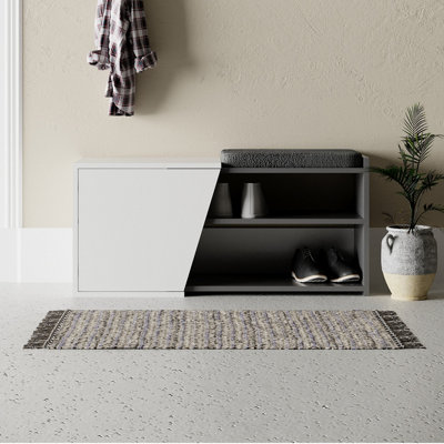 B&Q -  Modern Fiona Shoe Bench With Storage Space Up To 6 Pair Shoes 104.6(W)Cm Anthracite GreyWhite