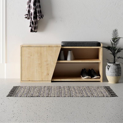 Decortie Modern Fiona Shoe Bench With Storage Space Up To 6 Pair Shoes 104.6(W)Cm Oak