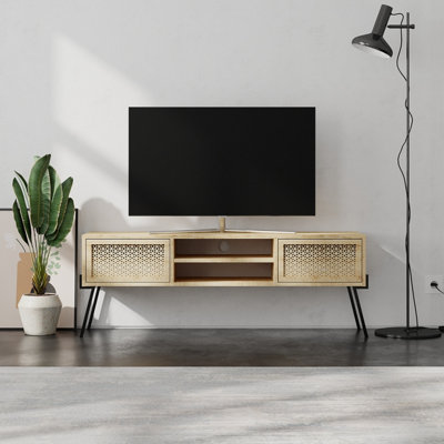 FWStyle Naive 2 Door 2 Shelf Wide TV Unit Oak White/Black - Image 4