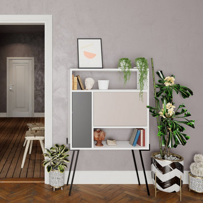 Decortie Tatti Laptop Desk - White and Mocha Grey - With Shelf - Two Cabinets and Two Open Compartments - Contemporary Design - Image 3